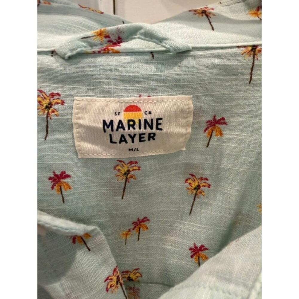 Marine Layer Palm Tree Shirt Men's M/L 100% Cotton Short Sleeve Button Up Aqua - Picture 7 of 10
